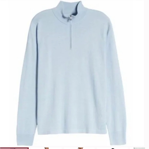 NWT NORDSTROM Men's Shop Tech-Smart CoolMax® 1/4 Zip Sweater Blue Skyway - Picture 6 of 10